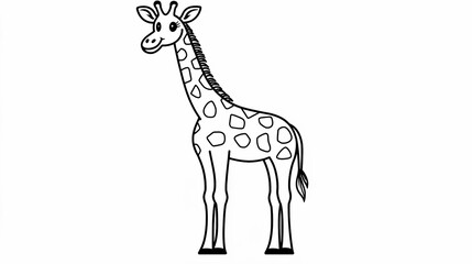  A giraffe standing tall in a simple designed as a children's coloring book illustration.