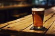 © Mutimul - A glass of beer sits on a coaster on a wooden table, generative ai image