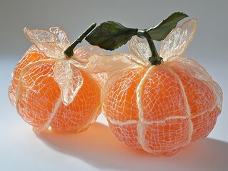 Wall Mural - Close-up of Two Ripe Oranges with Delicate Peels