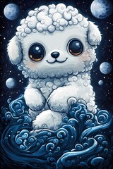 Poster - Cute Fluffy Animal in a Night Sky