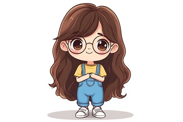 Poster - Cute cartoon girl with long hair, glasses and overalls