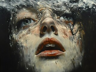 Wall Mural - Intense Portrait Painting: Close-Up of a Woman's Face