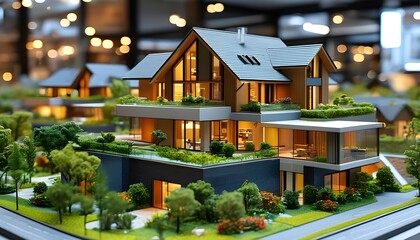 Innovative smart home model highlighting advanced technology and seamless integration in a modern connected neighborhood