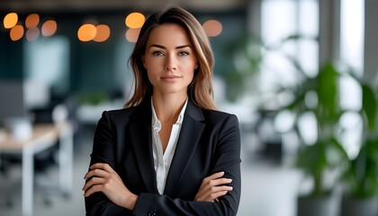 Sticker - Confident female executive embodying leadership and empowerment in a sleek modern office setting