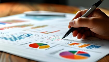 Wall Mural - Mastering Data Presentation: Annotations on Color-Coded Graphs and Pie Charts for Effective Analysis and Communication