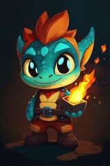 Canvas Print - Cute Fire Dragon Character Design