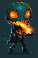 Sticker - Fire-Breathing Pumpkin Monster Character Illustration