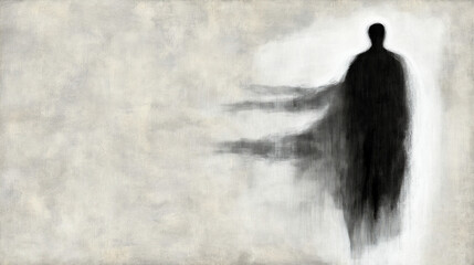 Wall Mural - Fading silhouette against pale background, symbolic journey to the afterlife