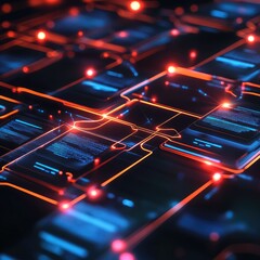 abstract digital network background with glowing lines and data points.