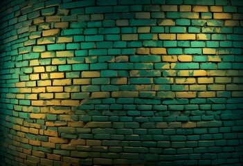 A brick wall with a vibrant green and Yellow lighting, creating a moody and atmospheric background, graphic illustration, comic art graphic novel art, highly detailed, vibrant color palet