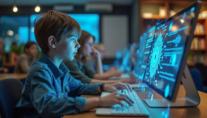 person typing on a computer. Student studying on computer screen