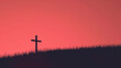 © Tam - Cross on a hill with glowing sky in the evening. Concept of faith, peace, and meditation.