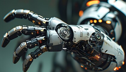 Wall Mural - Close-Up of Futuristic Robotic Hand Showcasing Advanced Mechanics in Sci-Fi Technology Artwork