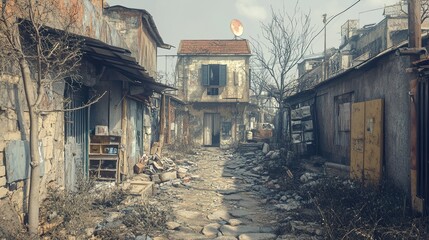 Wall Mural - Abandoned City Alleyway: A Glimpse of Decay and Overgrowth