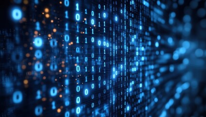 blue digital binary data on computer screen