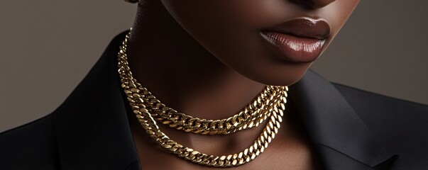 Wall Mural - Close-up of an elegant businesswoman wearing a gold chain necklace