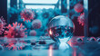 © Zhongyuan Chen - A glowing crystal ball sits in the foreground, surrounded by floating viruses and bacteria. The chaotic shapes highlight the unpredictability of pandemics, underscoring humanity’s inability to disease