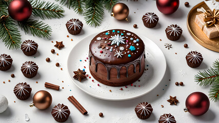 beautiful delicious cake. festive cake on a New Year's background.	
