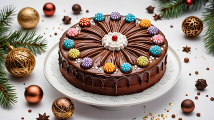 Wall Mural - beautiful delicious cake. festive cake on a New Year's background.	
