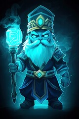 Canvas Print - Ancient Wizard with Staff and Glowing Gemstone