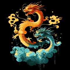 Wall Mural - Two Dragons in the Clouds