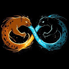 Canvas Print - Fire and Water Infinity Symbol with Animal Creatures