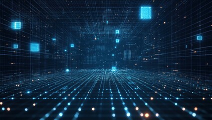 Digital binary code matrix background - 3D rendering of a scientific technology data binary code network conveying connectivity, complexity and data flood of modern digital age