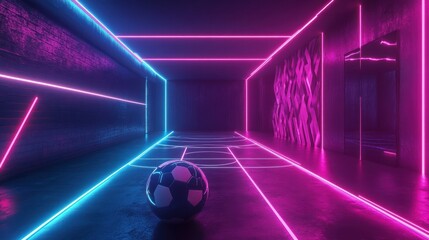 Football sports theme with futuristic room neon line lights advertising and promotion concept background wallpaper AI generated image