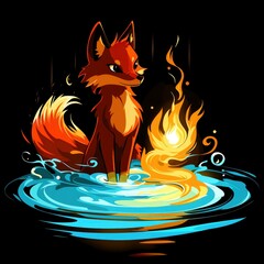 Sticker - Fire Fox Standing in a Pool of Water