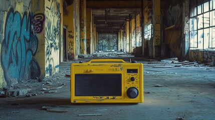 Wall Mural - Boombox ghetto blaster with abstract colorful graffiti wall background.