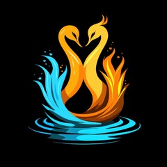 Sticker - Fire and Water Swans Love