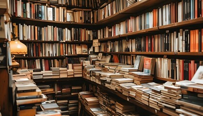 Charming Antique Bookstore Interior Filled with Books and Warm Ambiance