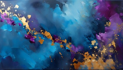 Wall Mural - Elegant abstract canvas featuring deep blue, rich violet, and shimmering gold tones