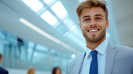 Canvas Print - A man in a suit smiling and looking at the camera, AI