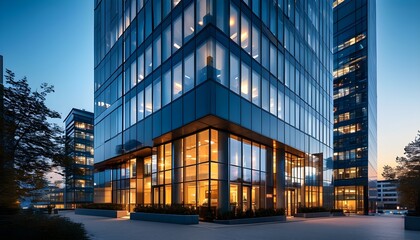 Wall Mural - Nighttime skyline of commercial office buildings illuminated against a dark sky