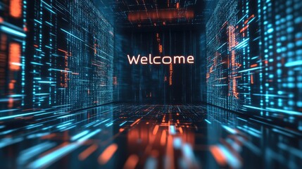 Welcome word on digital cyberspace background. Greeting text for events, websites, promotions and hospitality business