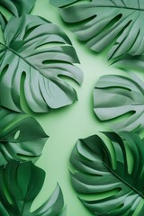 Wall Mural - A beautiful bas relief depicting Monstera leaves against a complementary background, this piece enhances the beauty and elegance of nature-inspired decor perfectly.