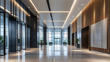 Wall Mural - sleek modern entrance hall featuring contemporary design elements and inviting atmosphere in an office building