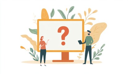 an illustration of two people having a video meeting, with one holding out their hand and the other 