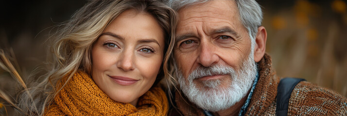 Wall Mural - Close-up portrait of a senior man with a white beard and his daughter, smiling together.