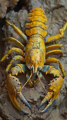 Close Up of a Yellow Crayfish with Blue Claws