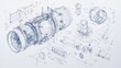 © ShinneProject - Detailed technical drawing of a jet engine with various components disassembled and labeled.