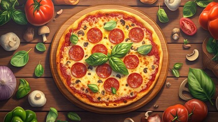 Canvas Print - pizza with tomatoes and mushrooms