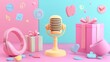© ShinneProject - A retro microphone with gifts and headphones on a pink and blue background.