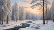 © Maria - Beautiful nature scene with winter forest, trees, snow and river