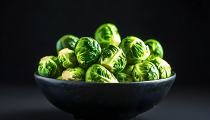 Wall Mural - Vibrant Green Brussels Sprouts Contrast Against Bold Black Background