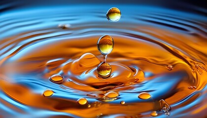 Captivating close-up of amber liquid with swirling bubbles and a droplet creating mesmerizing ripples