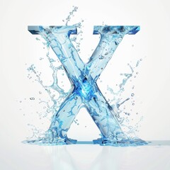 Canvas Print - Water alphabet, realistic letters water, water font letter X