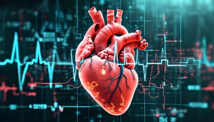 Wall Mural - Heart of Innovation: Merging Healthcare with Cutting-Edge Technology through Digital Elements and ECG Data