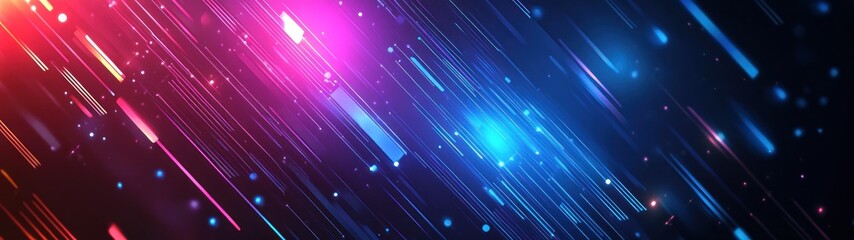 Abstract Background with Diagonal Neon Lines and Glowing Particles